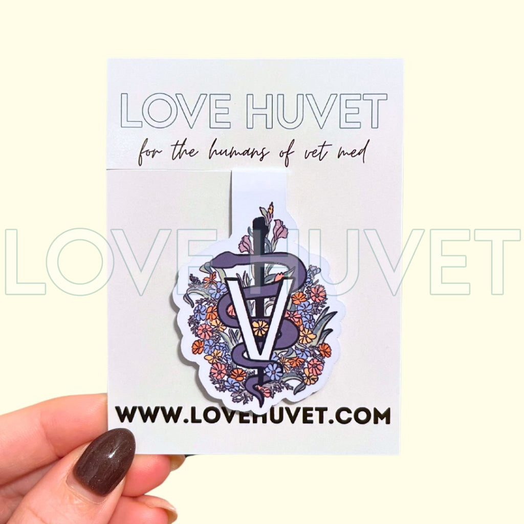 Floral Veterinary Caduceus Magnetic Bookmark | Love Huvet