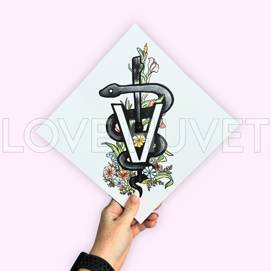 Veterinary Floral Caduceus Grad Cap Topper | Love Huvet